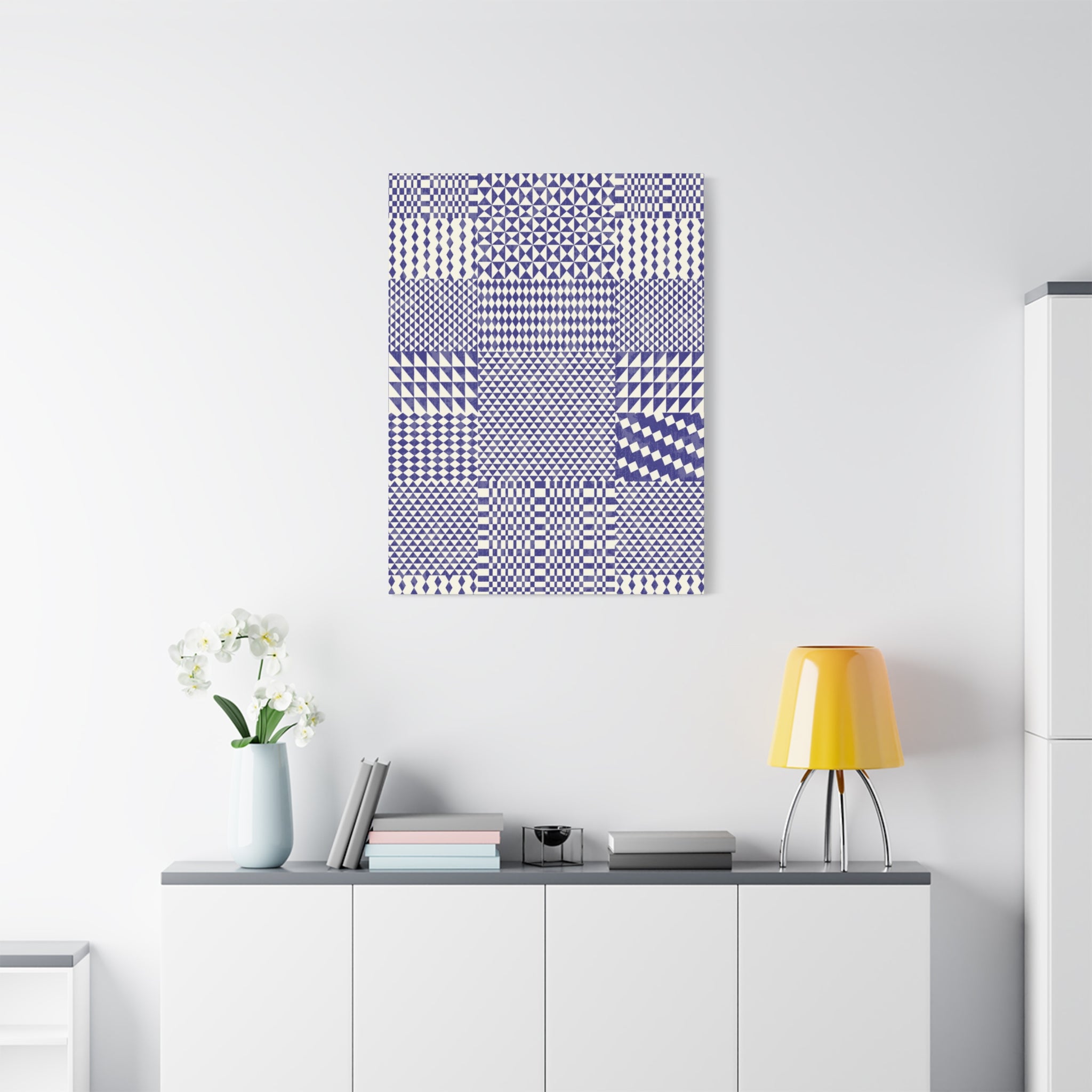 Modern Abstract Canvas – Geometric Pattern in Deep Blue & Soft White