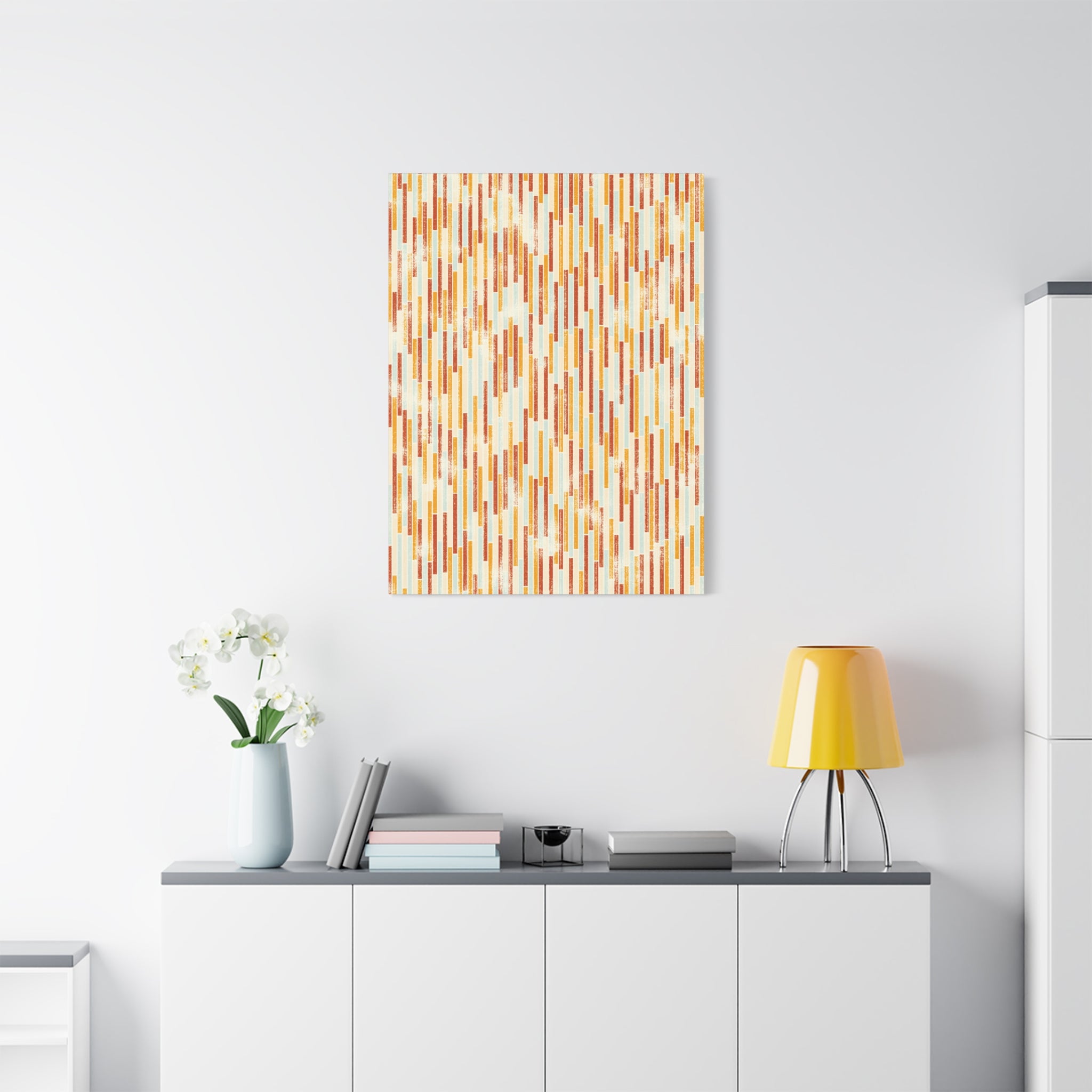 Modern Abstract Canvas – Vertical Line Composition in Burnt Orange & Soft Neutrals