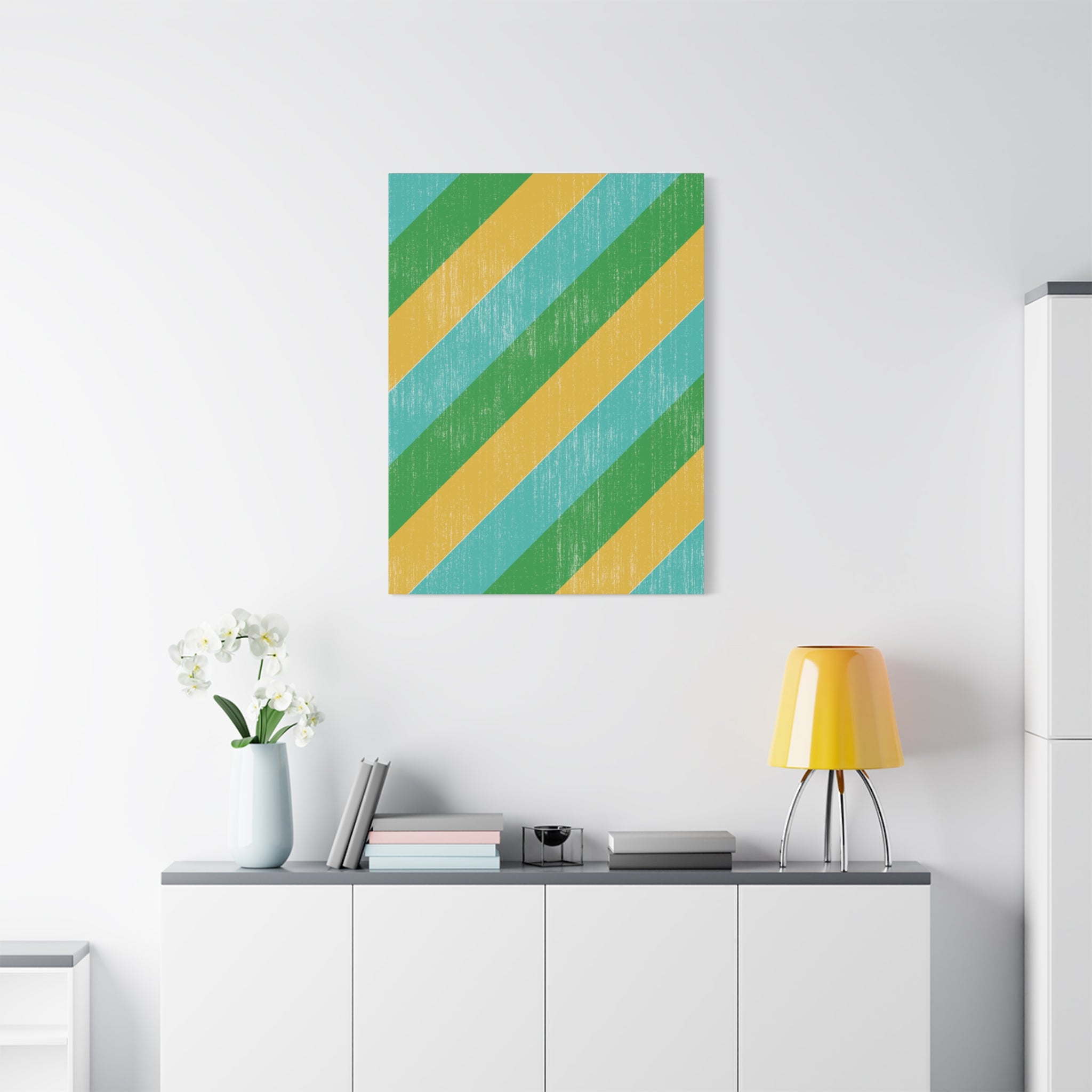 Diagonal Rhythm – Abstract Canvas Print in Teal, Green & Yellow