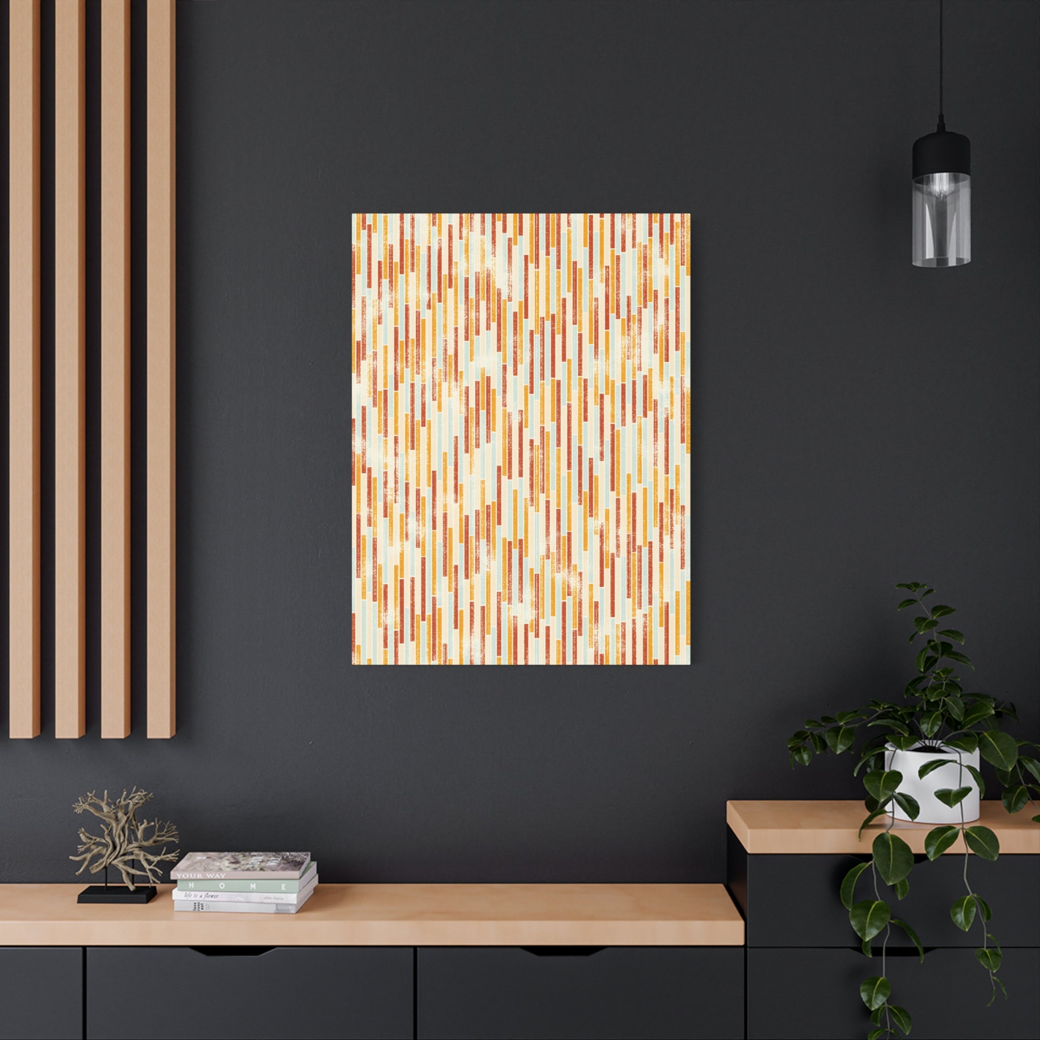 Modern Abstract Canvas – Vertical Line Composition in Burnt Orange & Soft Neutrals