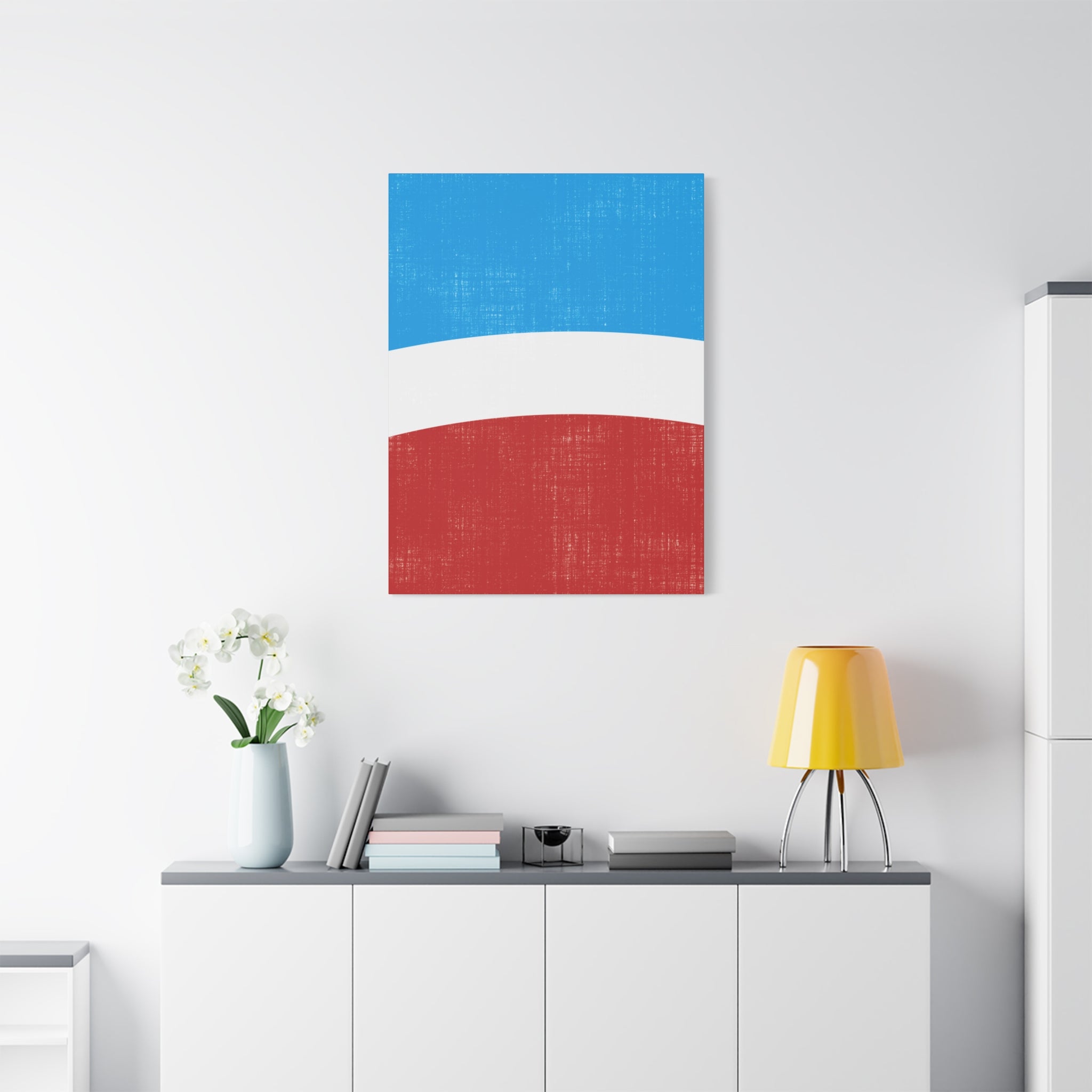 Broken Flag III -  Curved Colour Block Composition in Red, White & Blue