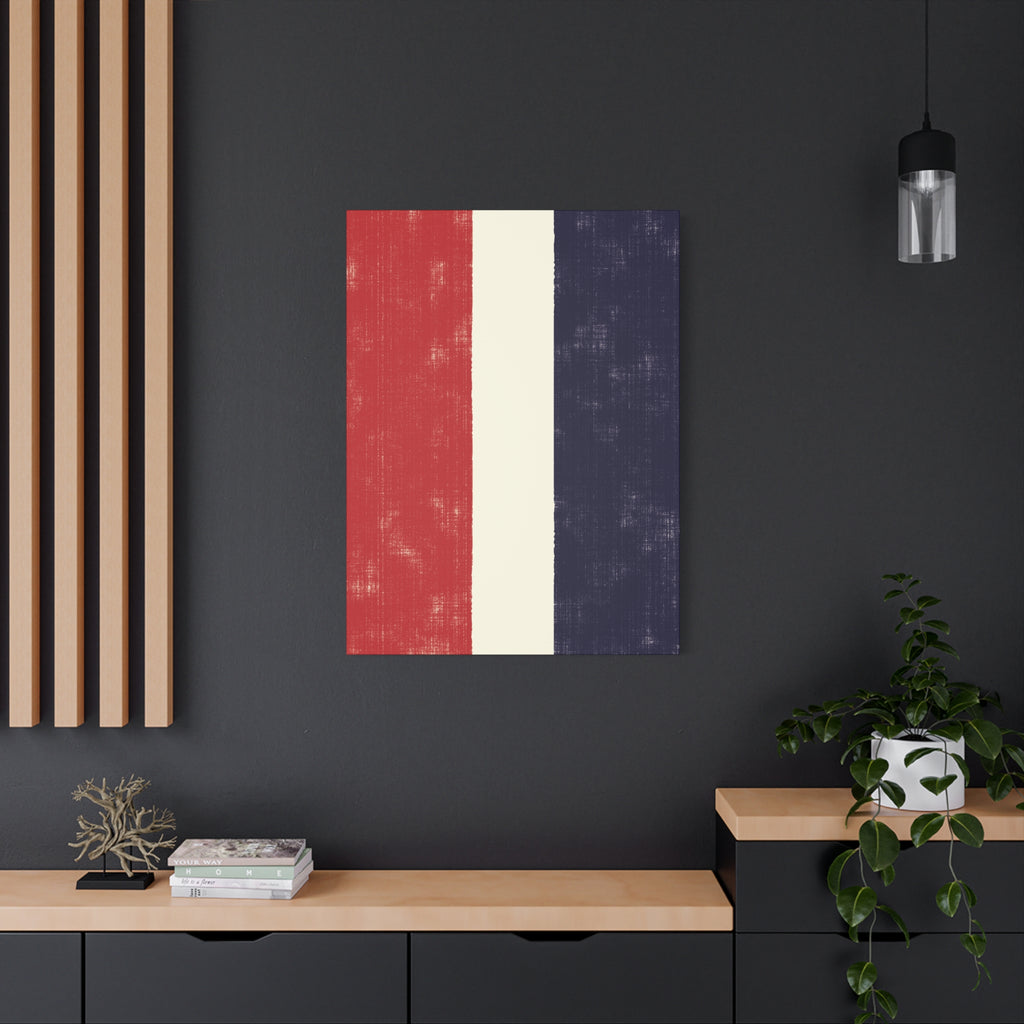 Modern Abstract Canvas – Vertical Colour Block Composition in Red, Cream & Navy