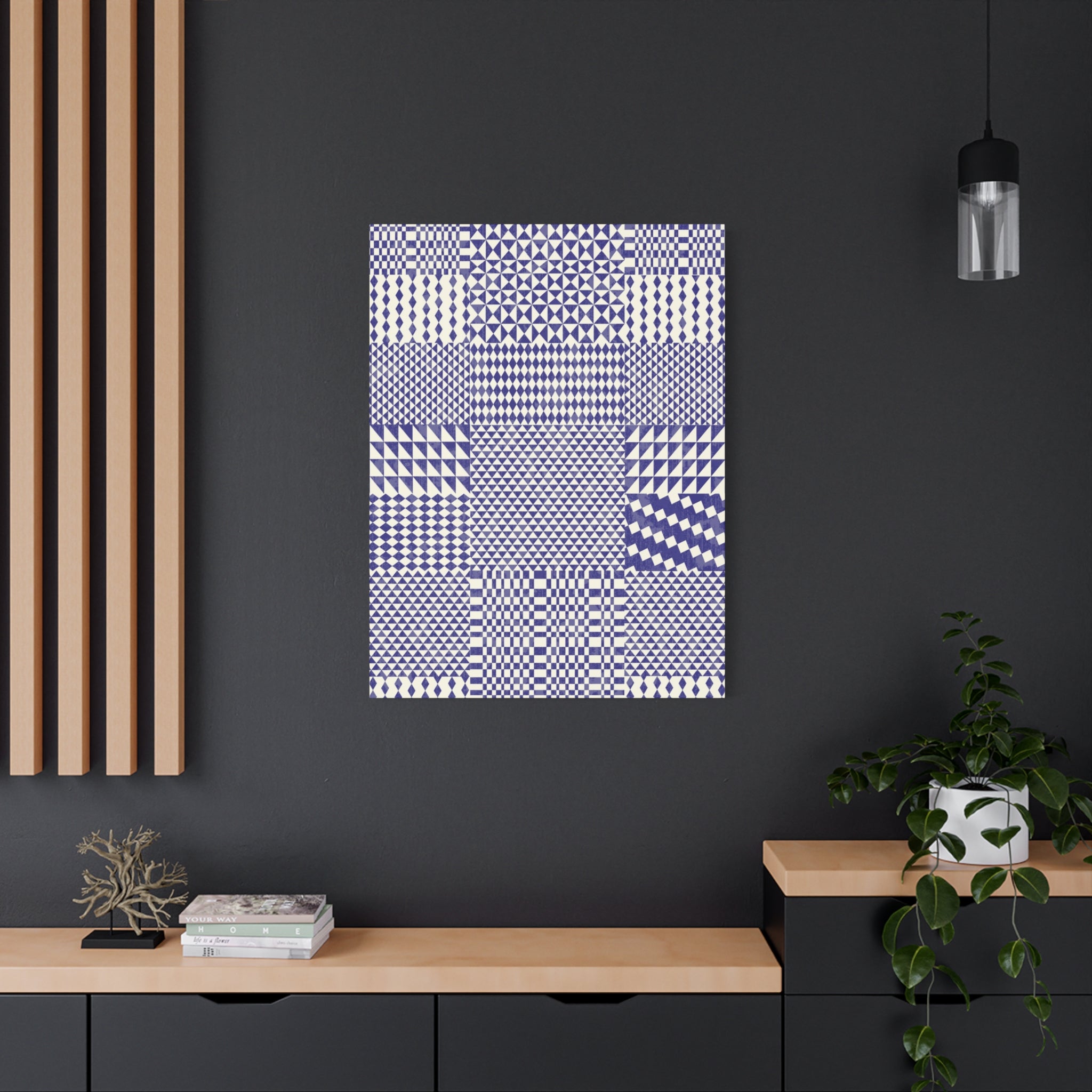 Modern Abstract Canvas – Geometric Pattern in Deep Blue & Soft White