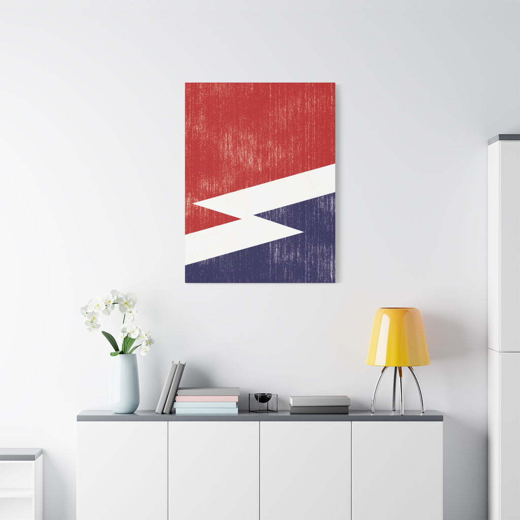Broken Flag II – Abstract Canvas Print in Red, White & Navy Composition