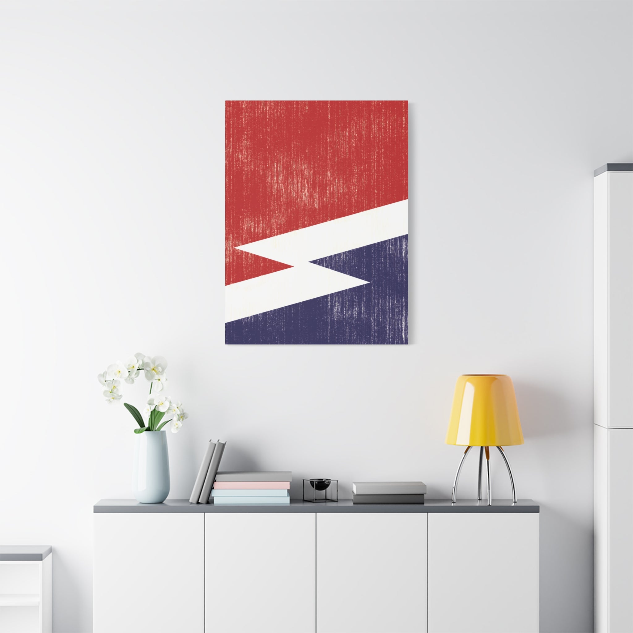 Broken Flag II – Abstract Canvas Print in Red, White & Navy Composition